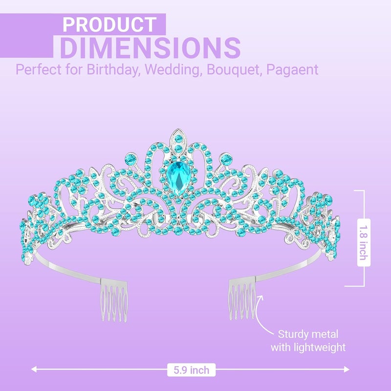 Queenship Tiara Crown for Women, Queen Tiara for Birthday Prom Bridal Party Custome Blue - Image 2